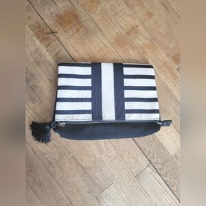 Summer + Rose , black‎ and white striped foldover Clutch - NWOT